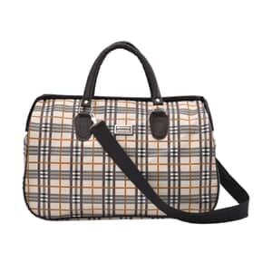 Passage Beige with Checked Print Travel Bag with Shoulder Strap
