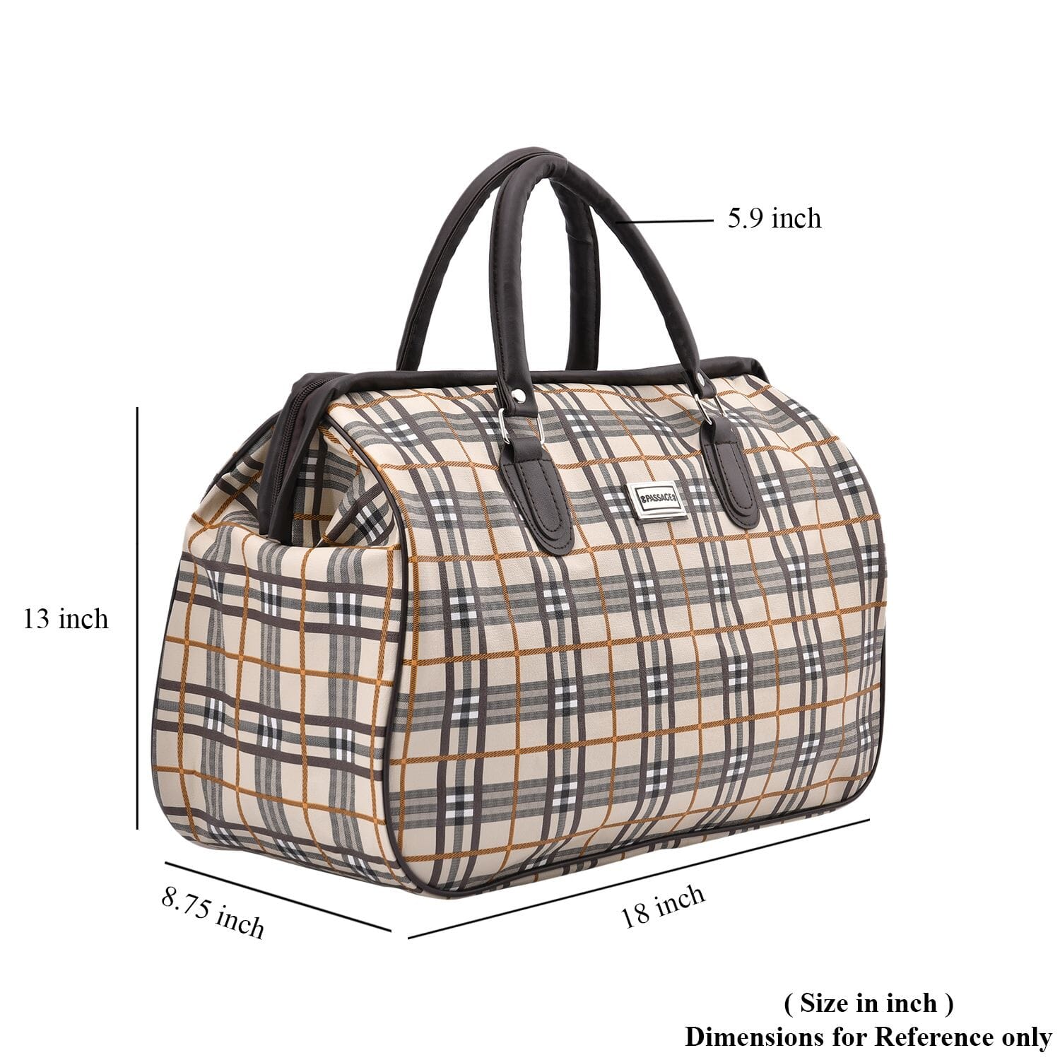 Passage Beige with Checked Print Travel Bag with Shoulder Strap Shop LC