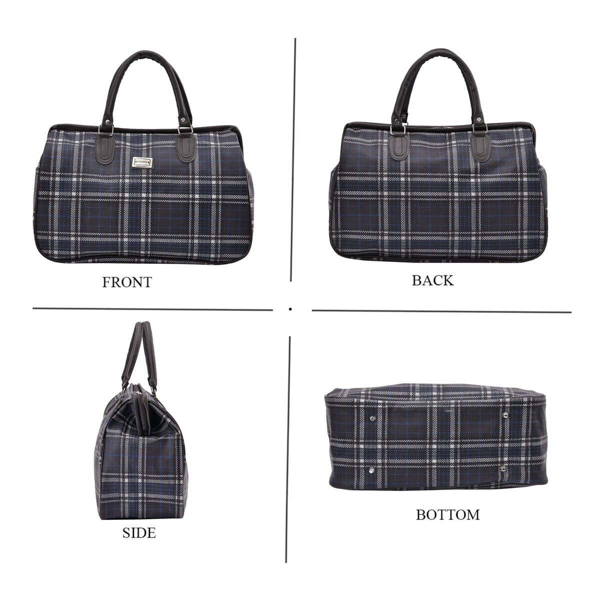 Passage Black with Checked Print Travel Bag with Shoulder Strap image number 3