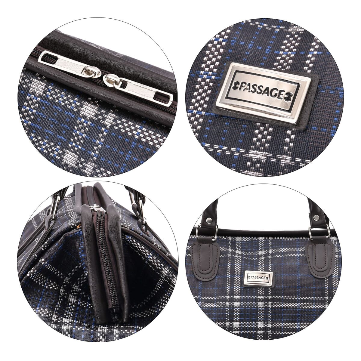 Passage Black with Checked Print Travel Bag with Shoulder Strap image number 5