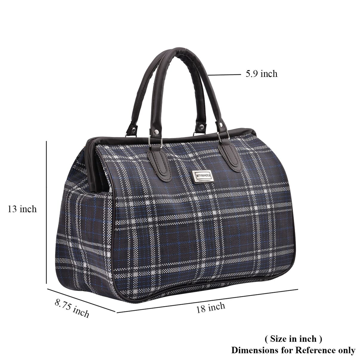 Passage Black with Checked Print Travel Bag with Shoulder Strap image number 6