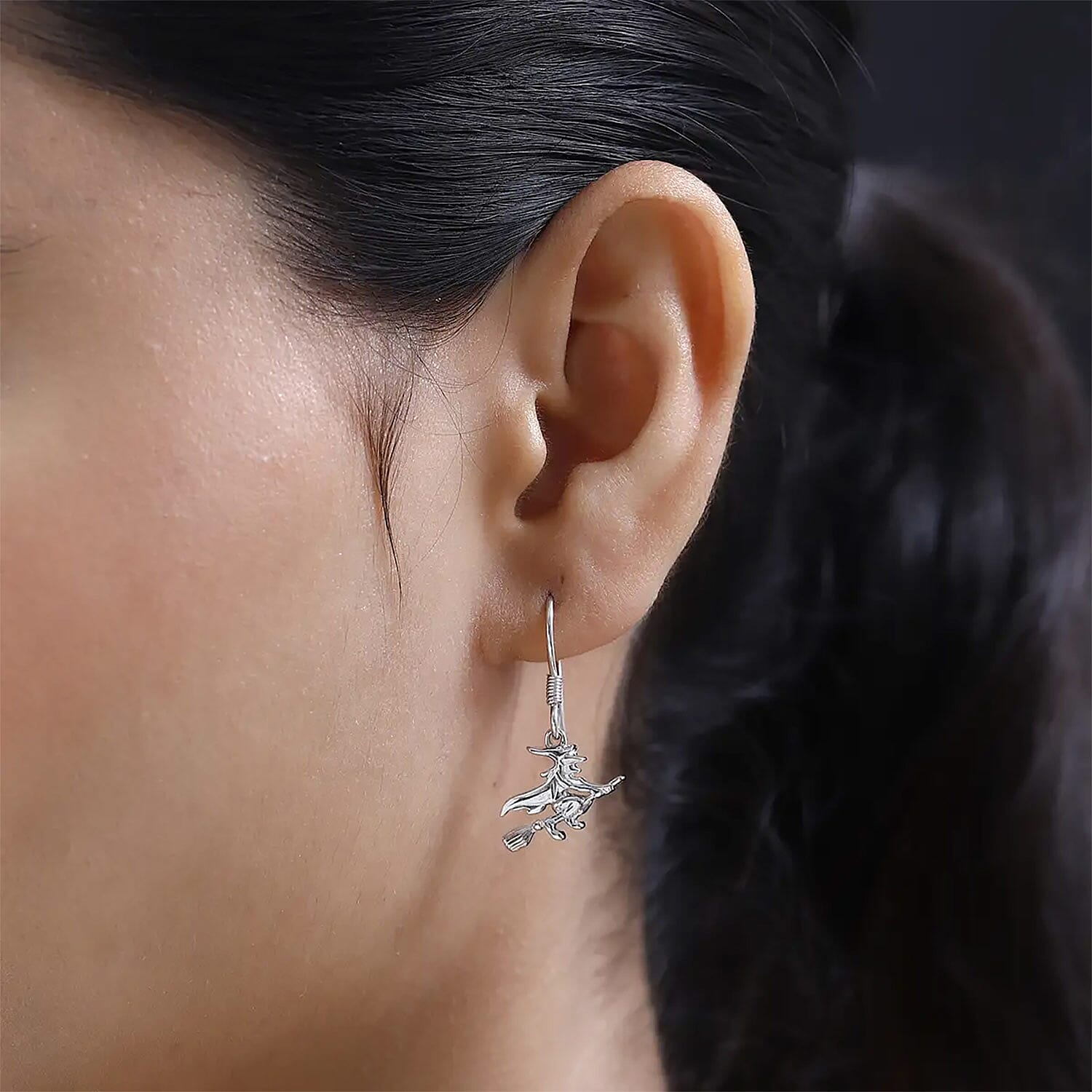 Platinum Over Sterling Silver Halloween Witch Earrings 3.50 Grams