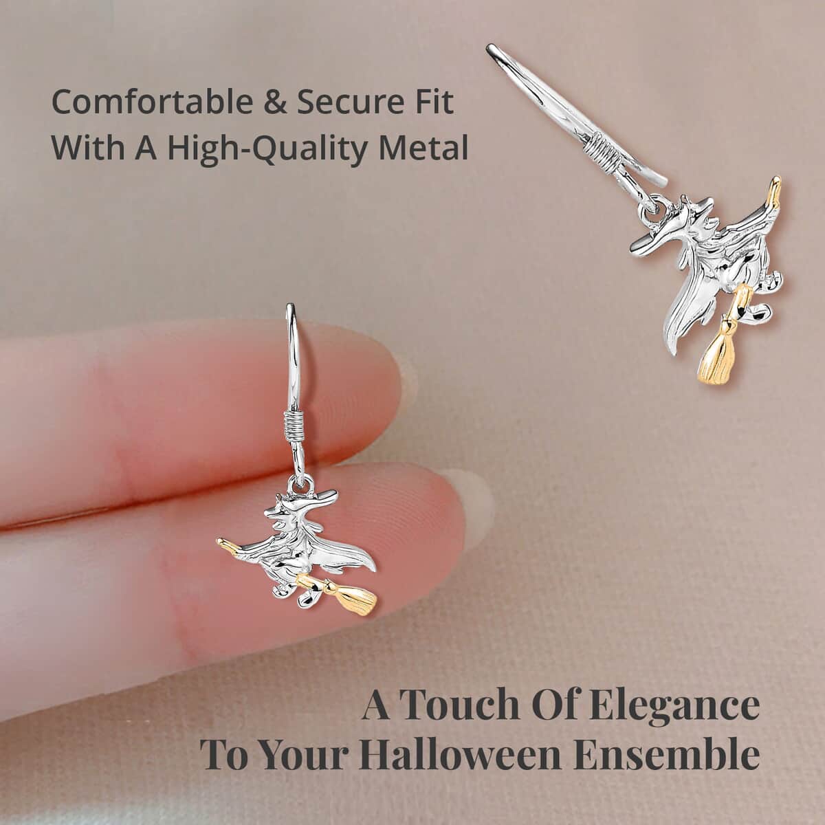 14K Yellow Gold Over and Sterling Silver Halloween Witch Earrings 3.50 Grams image number 3