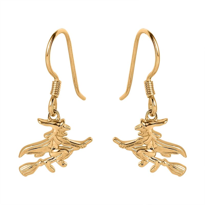 Vermeil Yellow Gold Over Sterling Silver Halloween Witch Earrings 4.15 Grams