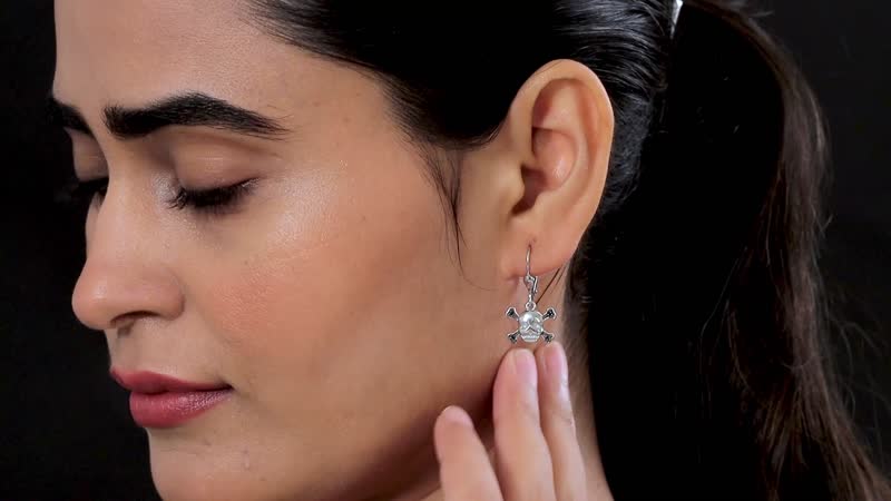Thai Black Spinel Halloween Skull Earrings in Platinum Over Sterling Silver 0.15 ctw