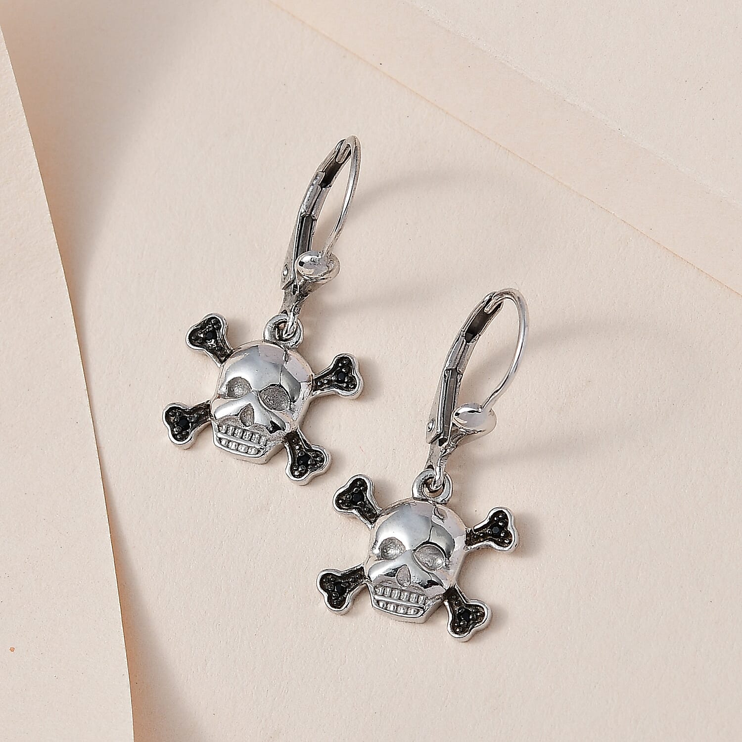 Thai Black Spinel Halloween Skull Earrings in Platinum Over Sterling Silver 0.15 ctw