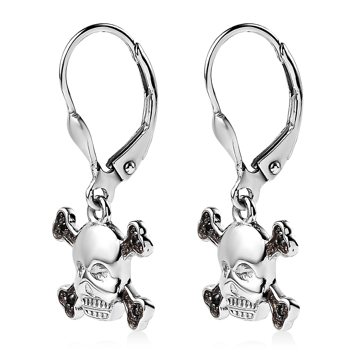 Thai Black Spinel Halloween Skull Earrings in Platinum Over Sterling Silver 0.15 ctw