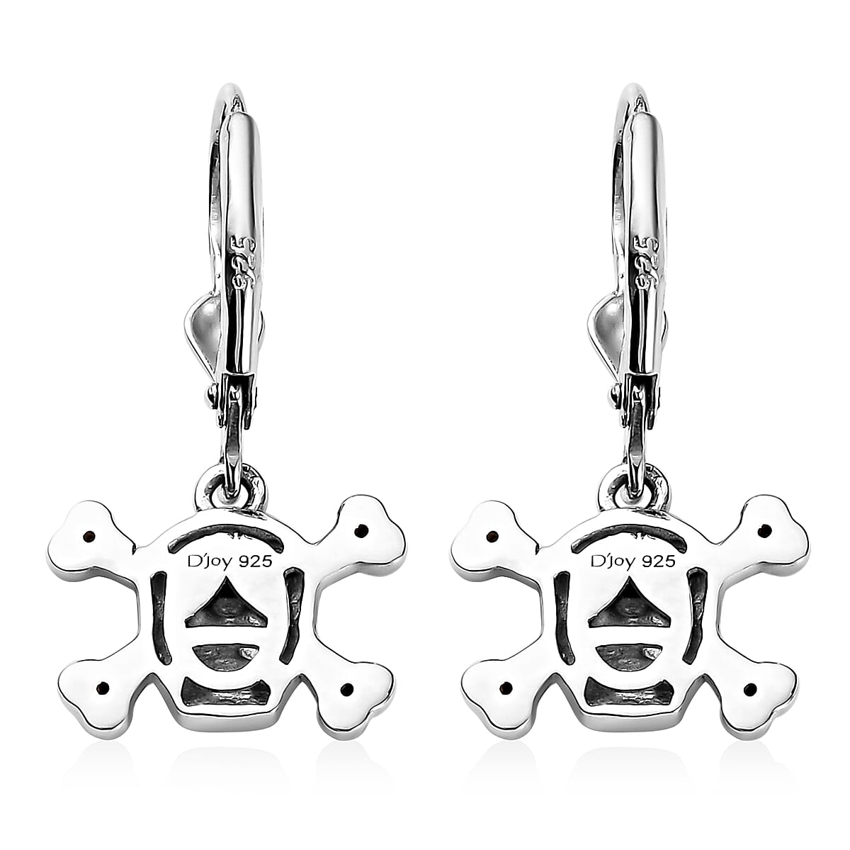 Thai Black Spinel Halloween Skull Earrings in Platinum Over Sterling Silver 0.15 ctw