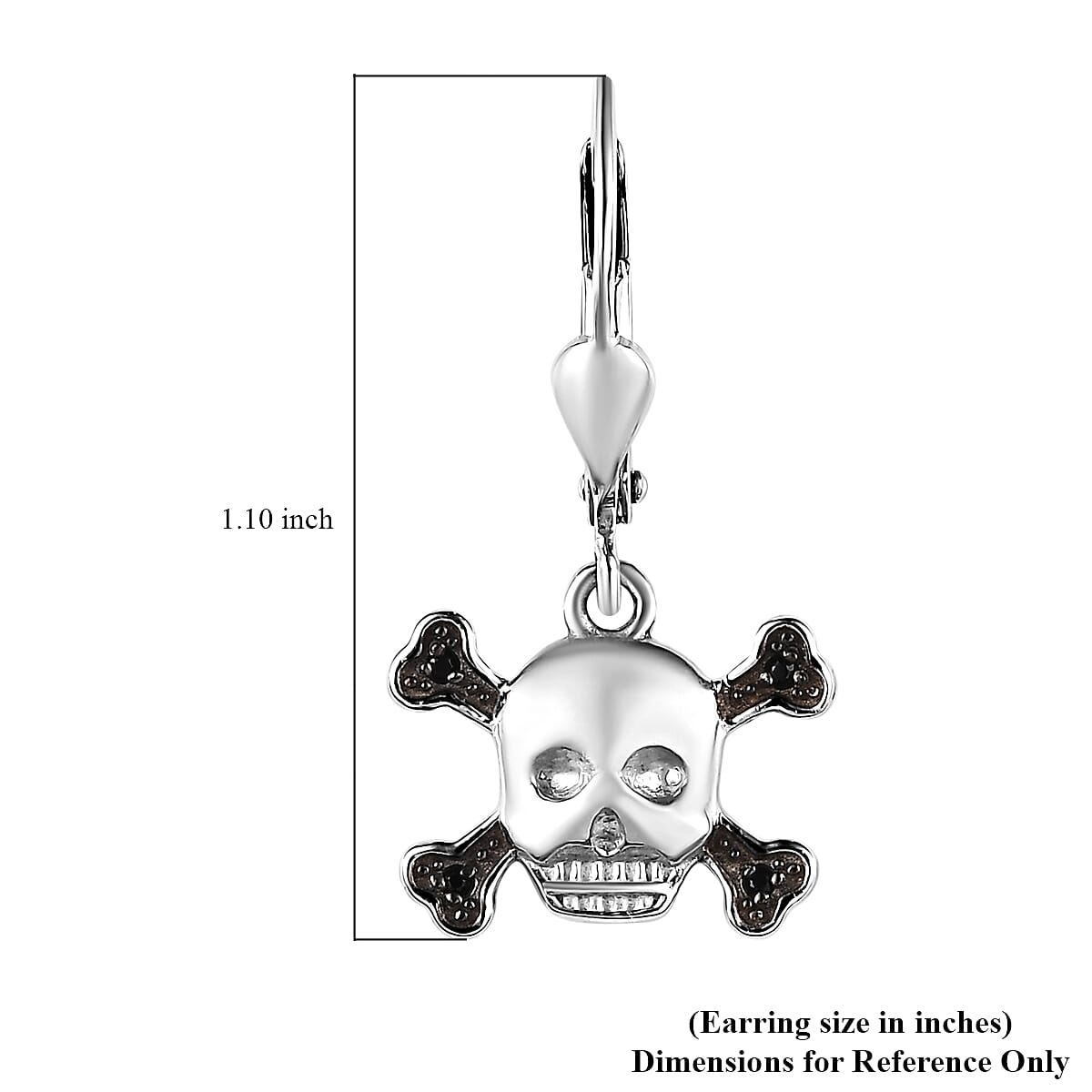 Thai Black Spinel Halloween Skull Earrings in Platinum Over Sterling Silver 0.15 ctw