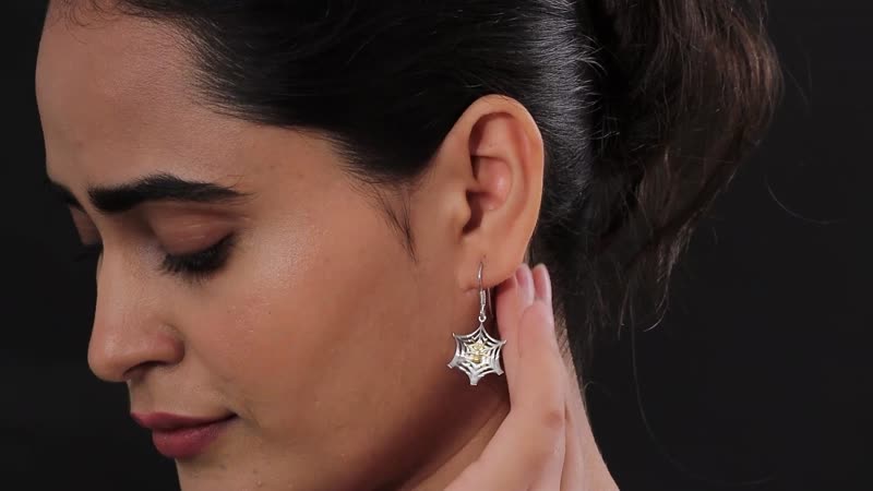 14K YG and Platinum Over Sterling Silver Spider Web Earrings (3.40 g)