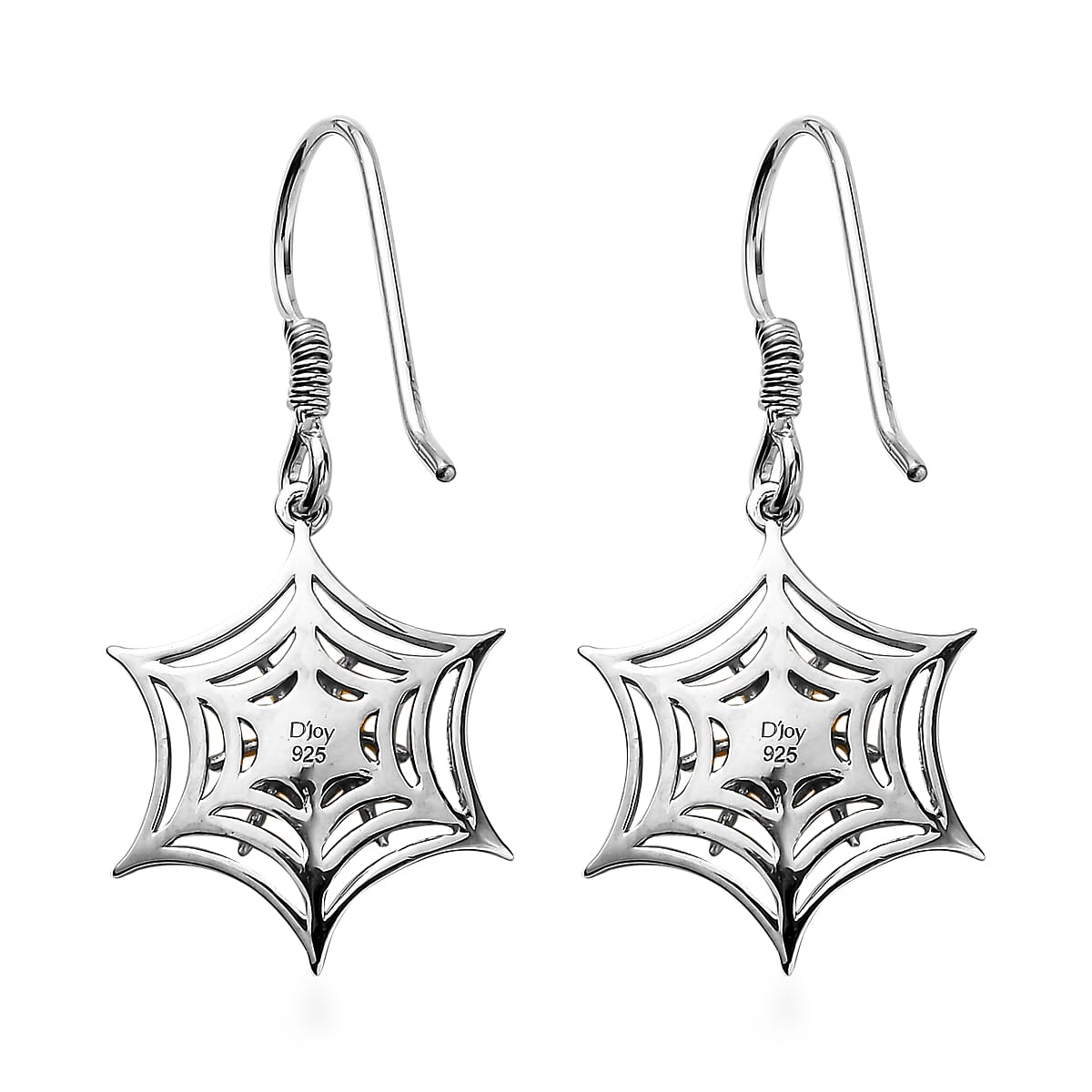 14K Yellow Gold and Platinum Over Sterling Silver Halloween Spider Web Earrings 3.40 Grams