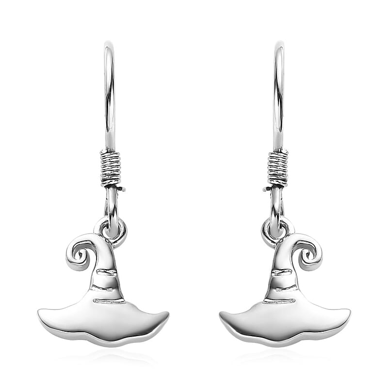 Platinum Over Sterling Silver Witches Hat Earrings 2.85 Grams