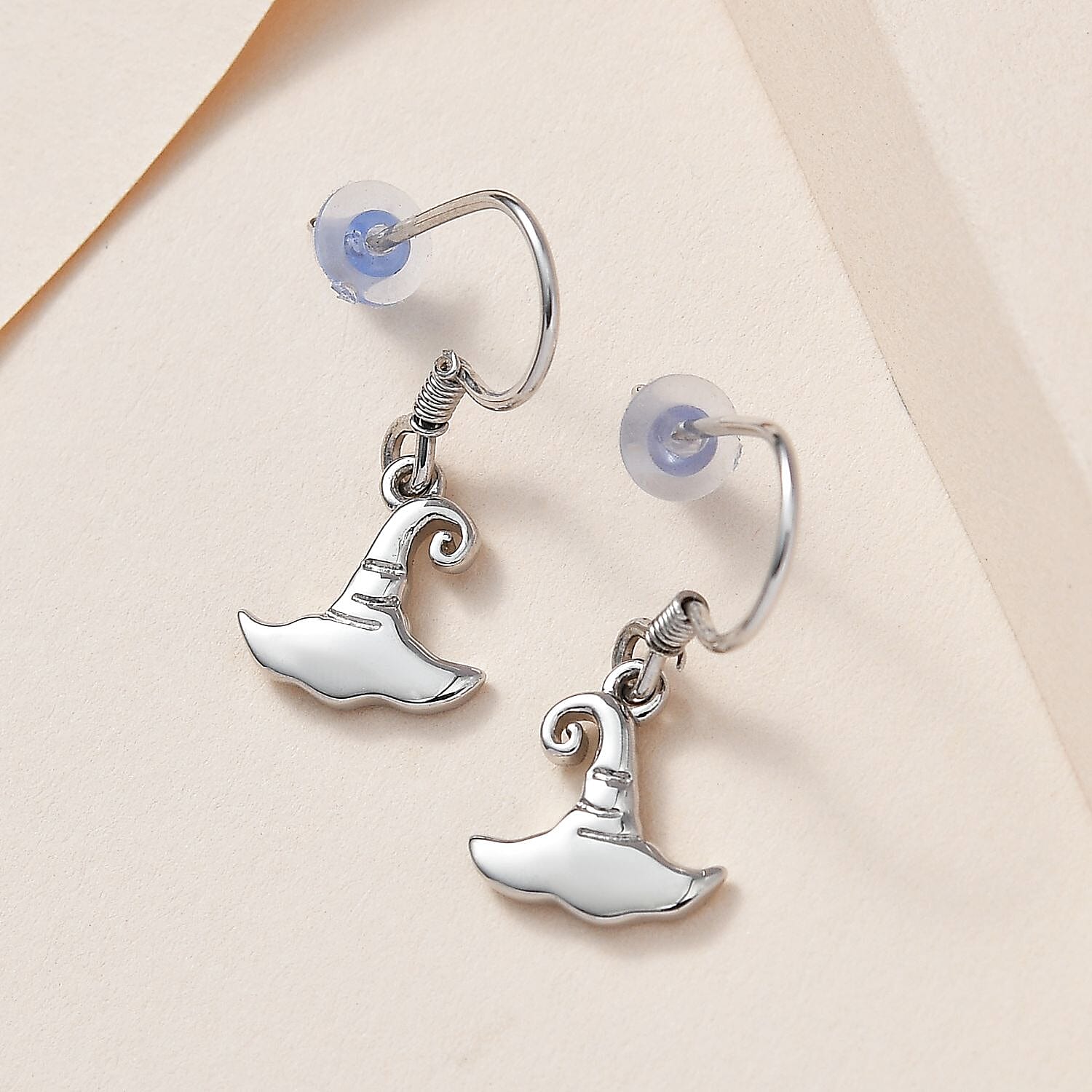 Platinum Over Sterling Silver Witches Hat Earrings 2.85 Grams
