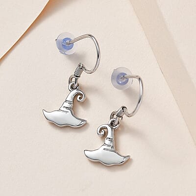 Platinum Over Sterling Silver Witches Hat Earrings 2.85 Grams