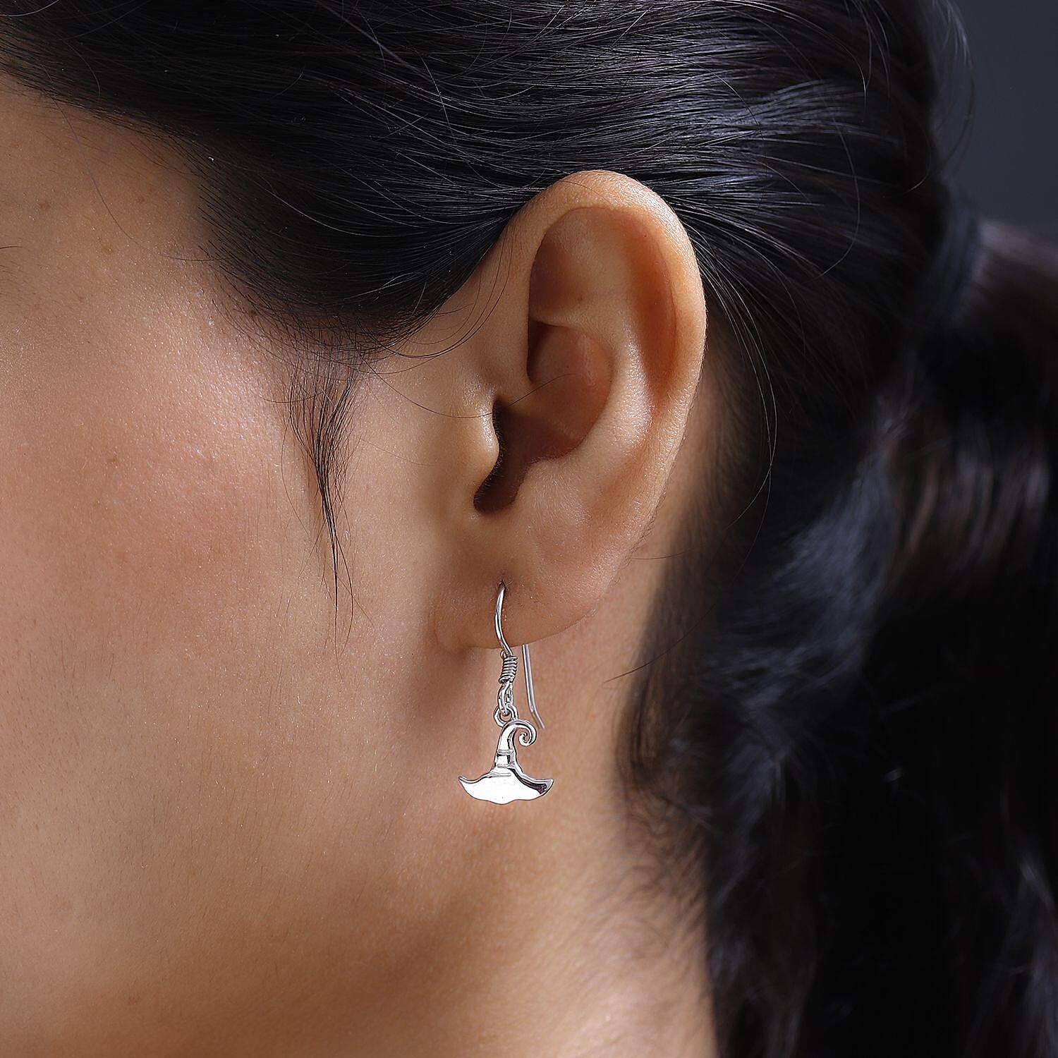 Platinum Over Sterling Silver Witches Hat Earrings 2.85 Grams