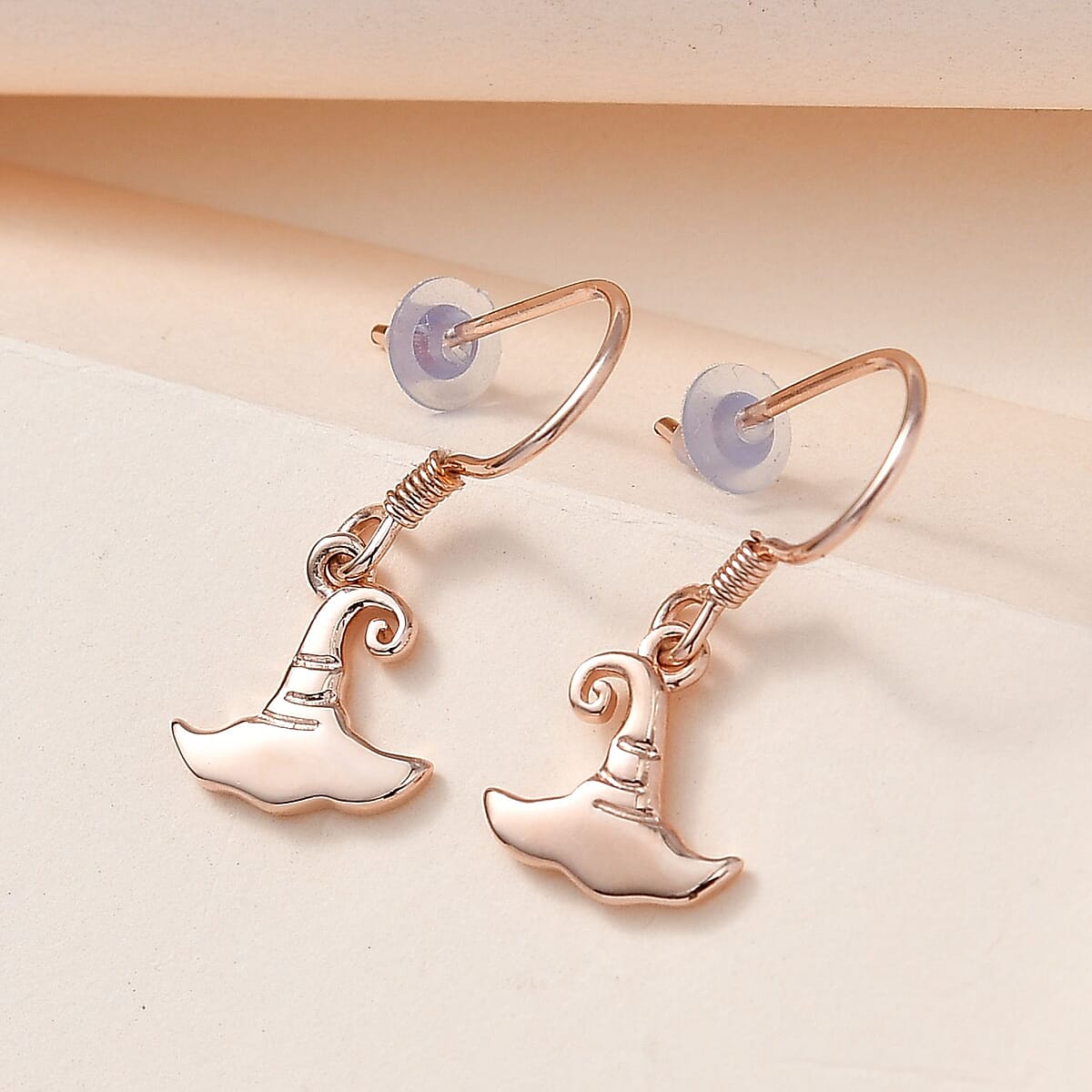 Vermeil Rose Gold Over Sterling Silver Witches Hat Earrings 2.85 Grams image number 1