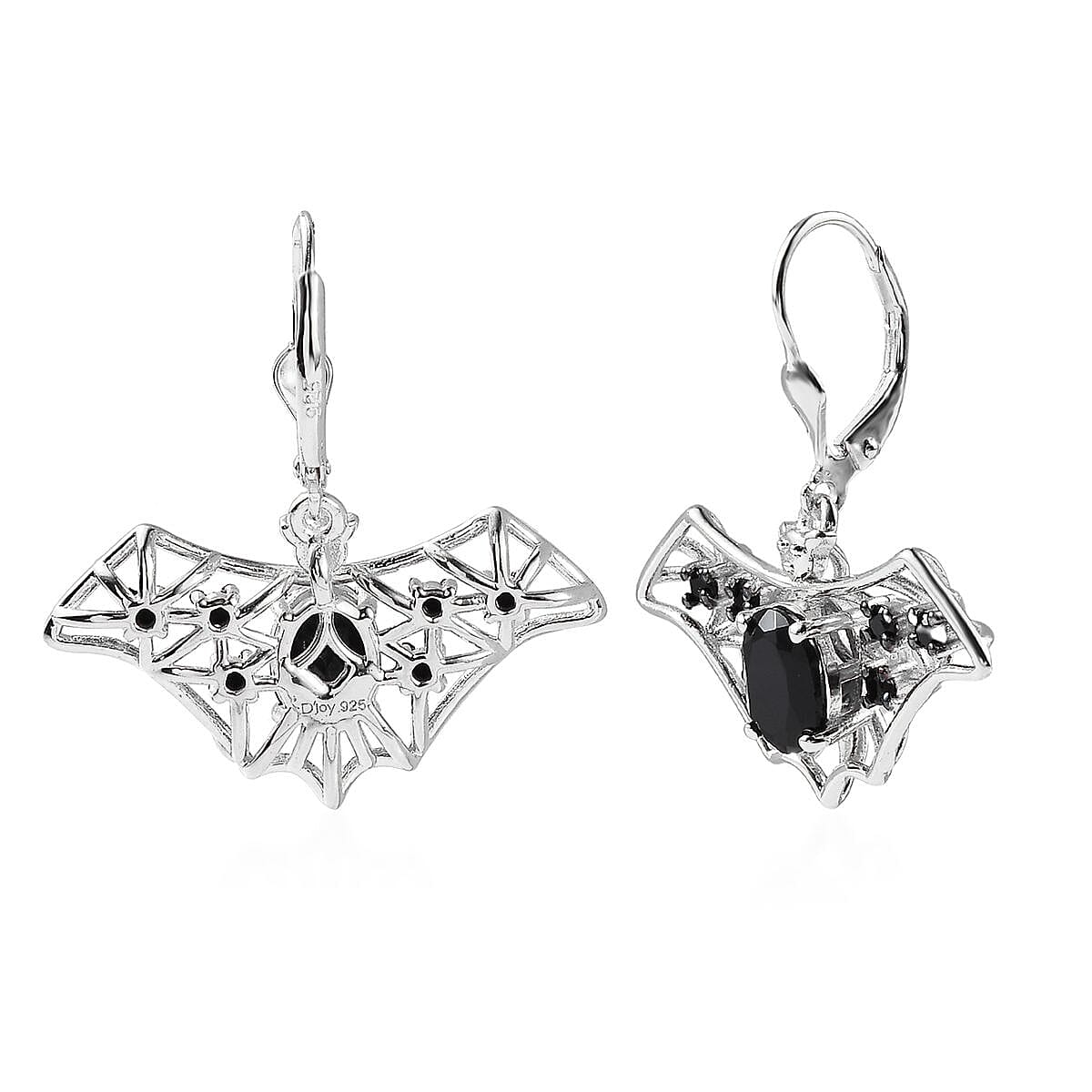 Thai Black Spinel Halloween Bat Earrings in Platinum Over Sterling Silver 3.70 ctw