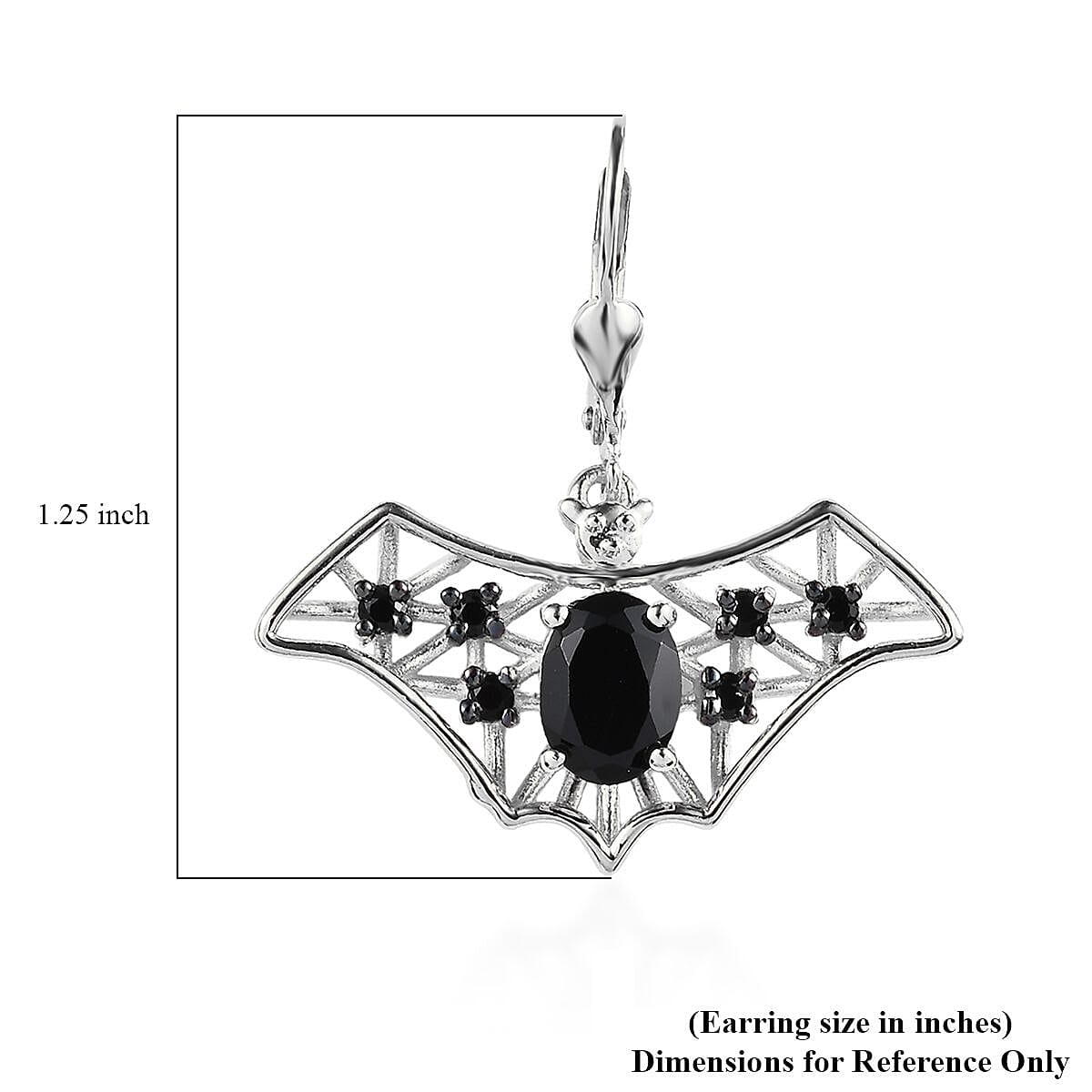 Thai Black Spinel Halloween Bat Earrings in Platinum Over Sterling Silver 3.70 ctw