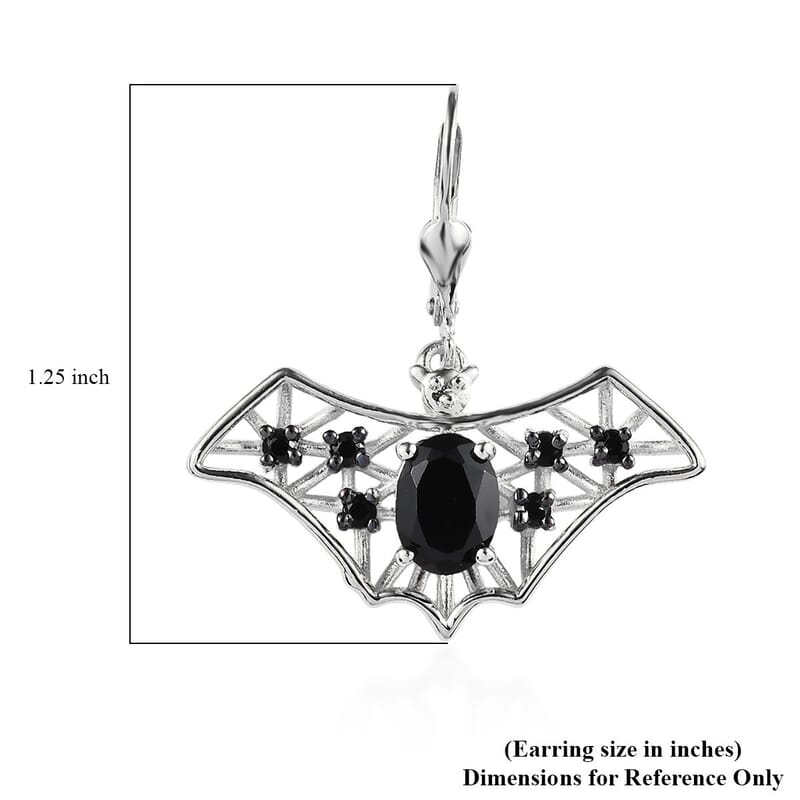 Thai Black Spinel Halloween Bat Earrings in Platinum Over Sterling Silver 3.70 ctw
