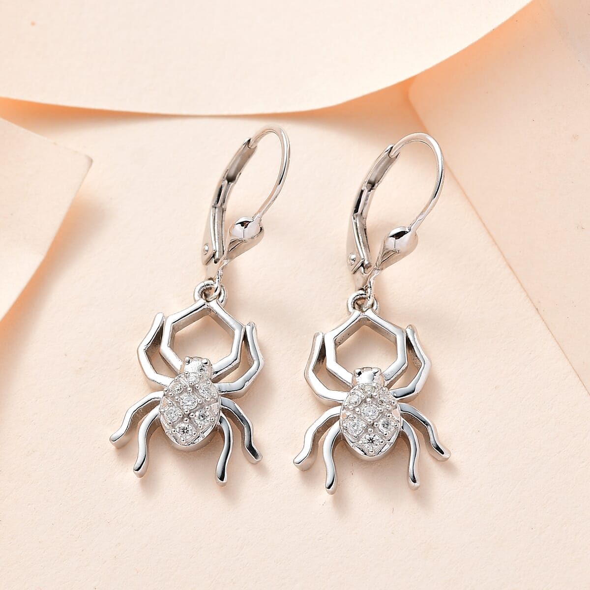Moissanite Spider Earrings in Platinum Over Sterling Silver 0.10 ctw image number 1