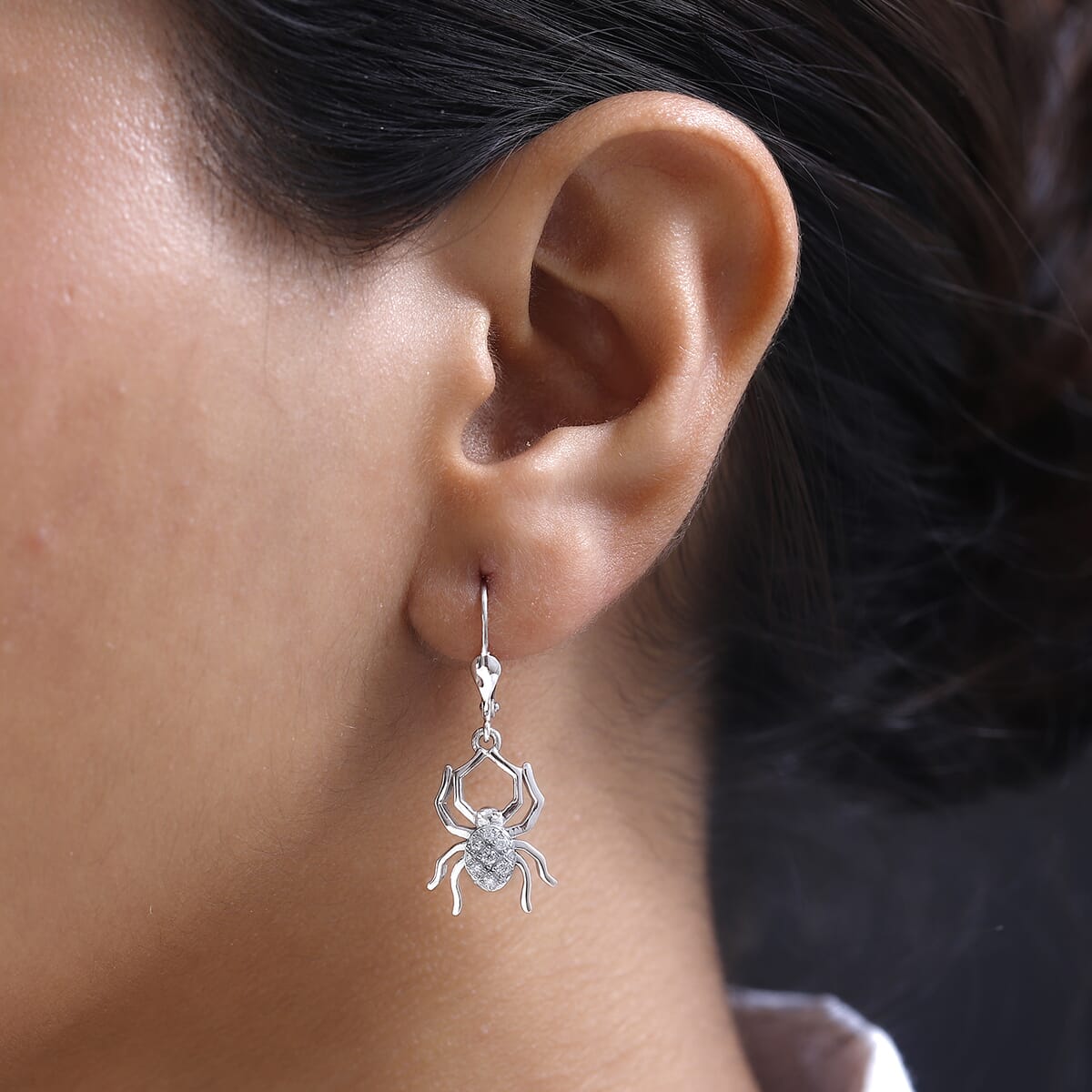 Moissanite Spider Earrings in Platinum Over Sterling Silver 0.10 ctw image number 2