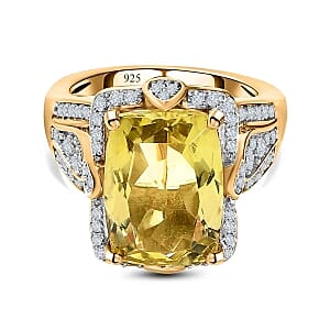 Green Gold Quartz and White Zircon 7.80 ctw Ring in 14K YG Over Sterling Silver (Size 10)