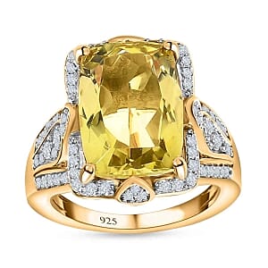 Green Gold Quartz and White Zircon 7.80 ctw Ring in 14K YG Over Sterling Silver (Size 10)