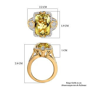 Green Gold Quartz and White Zircon 7.80 ctw Ring in 14K YG Over Sterling Silver (Size 10)