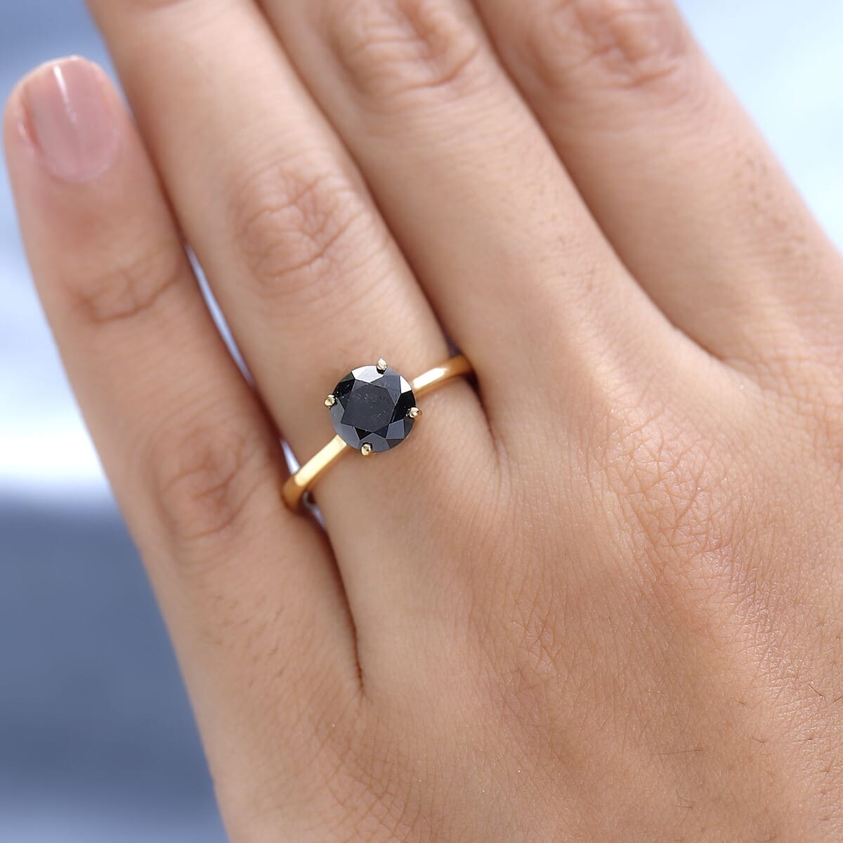 Black Diamond Solitaire Ring in Vermeil Yellow Gold Over Sterling Silver 1.50 ctw image number 2