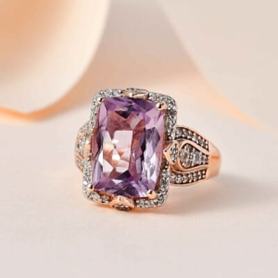 Rose De France Amethyst and White Zircon 7.59 ctw Ring in 14K RG Over Sterling Silver (Size 10)