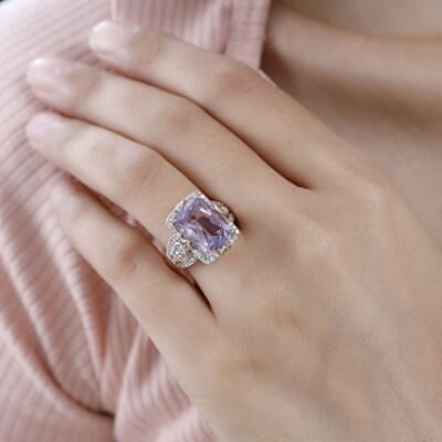 Rose De France Amethyst and White Zircon 7.59 ctw Ring in 14K RG Over Sterling Silver (Size 10)