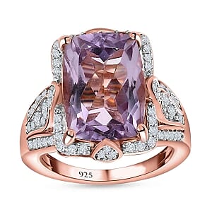 Rose De France Amethyst and White Zircon 7.59 ctw Ring in 14K RG Over Sterling Silver (Size 10)