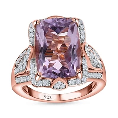 Rose De France Amethyst and White Zircon 7.59 ctw Ring in 14K RG Over Sterling Silver (Size 10)