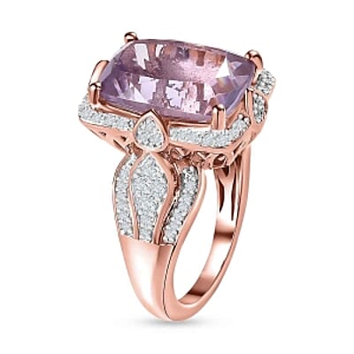 Rose De France Amethyst and White Zircon 7.59 ctw Ring in 14K RG Over Sterling Silver (Size 10)