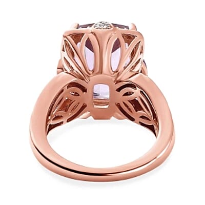 Rose De France Amethyst and White Zircon 7.59 ctw Ring in 14K RG Over Sterling Silver (Size 10)