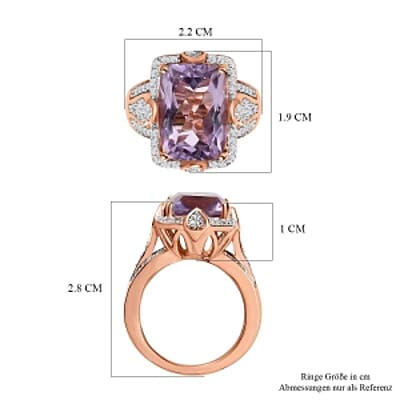 Rose De France Amethyst and White Zircon 7.59 ctw Ring in 14K RG Over Sterling Silver (Size 10)
