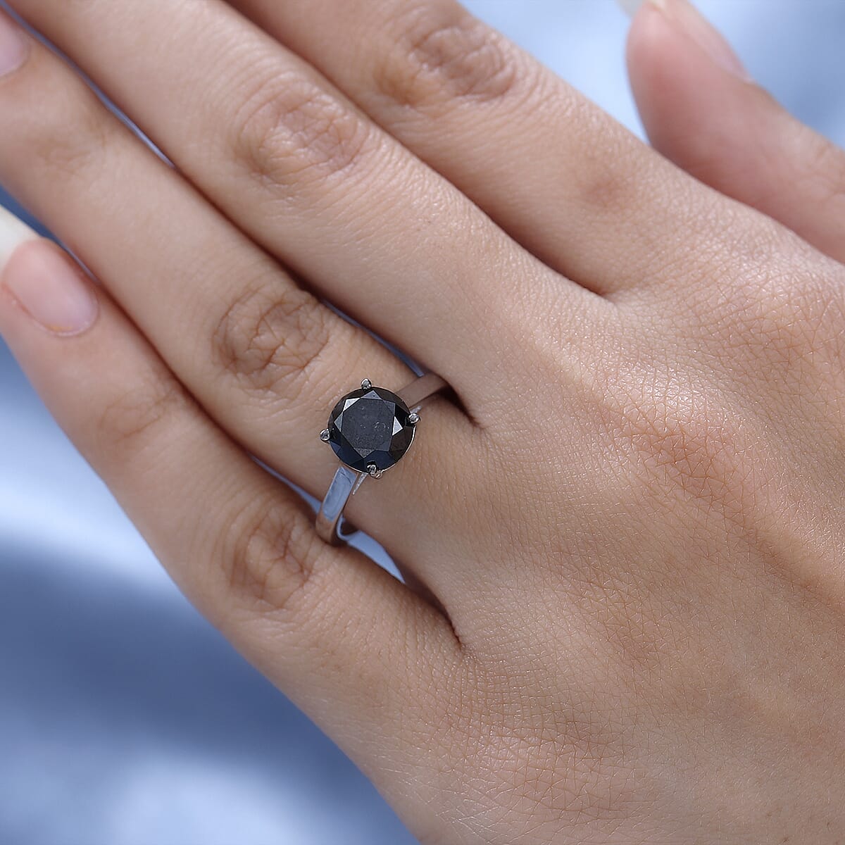 Black Diamond Solitaire Ring in Platinum Over Sterling Silver 2.50 ctw image number 2