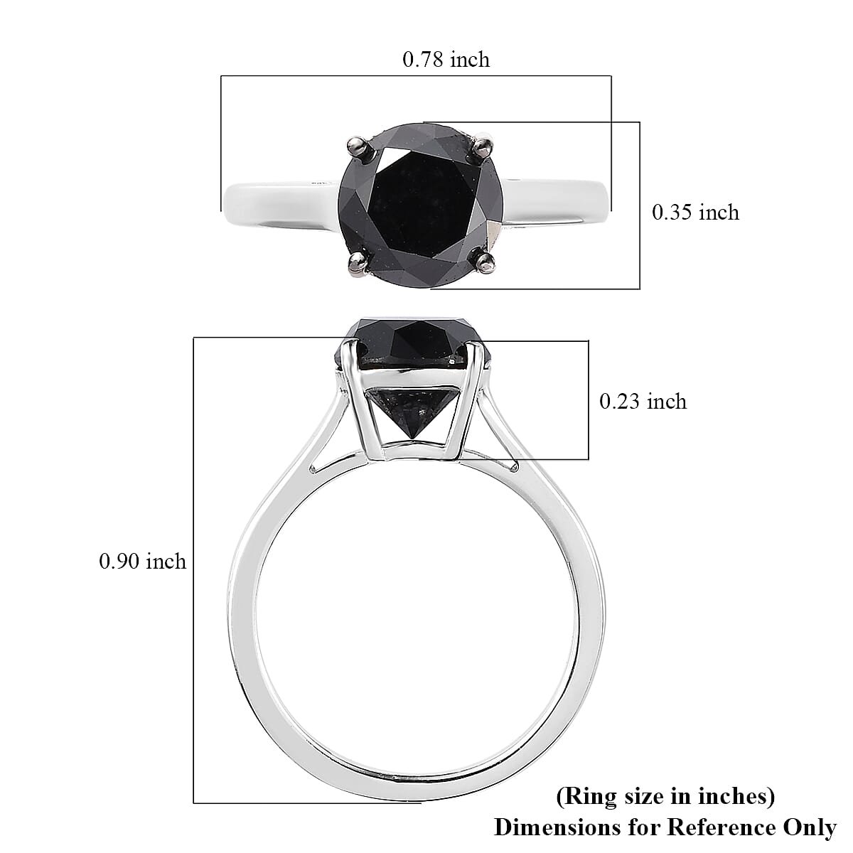 Black Diamond Solitaire Ring in Platinum Over Sterling Silver 2.50 ctw image number 5