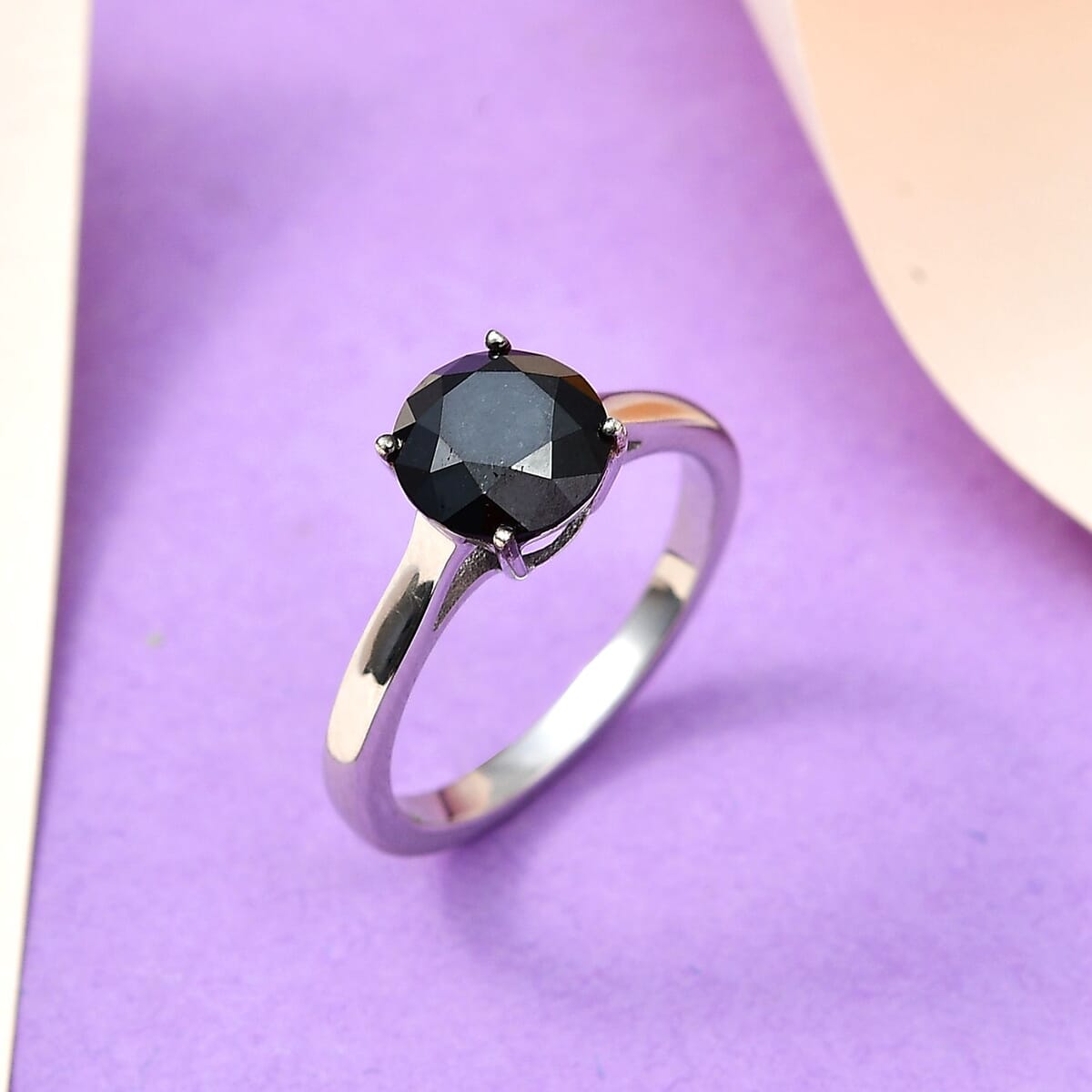 Black Diamond Solitaire Ring in Platinum Over Sterling Silver 2.00 ctw image number 1