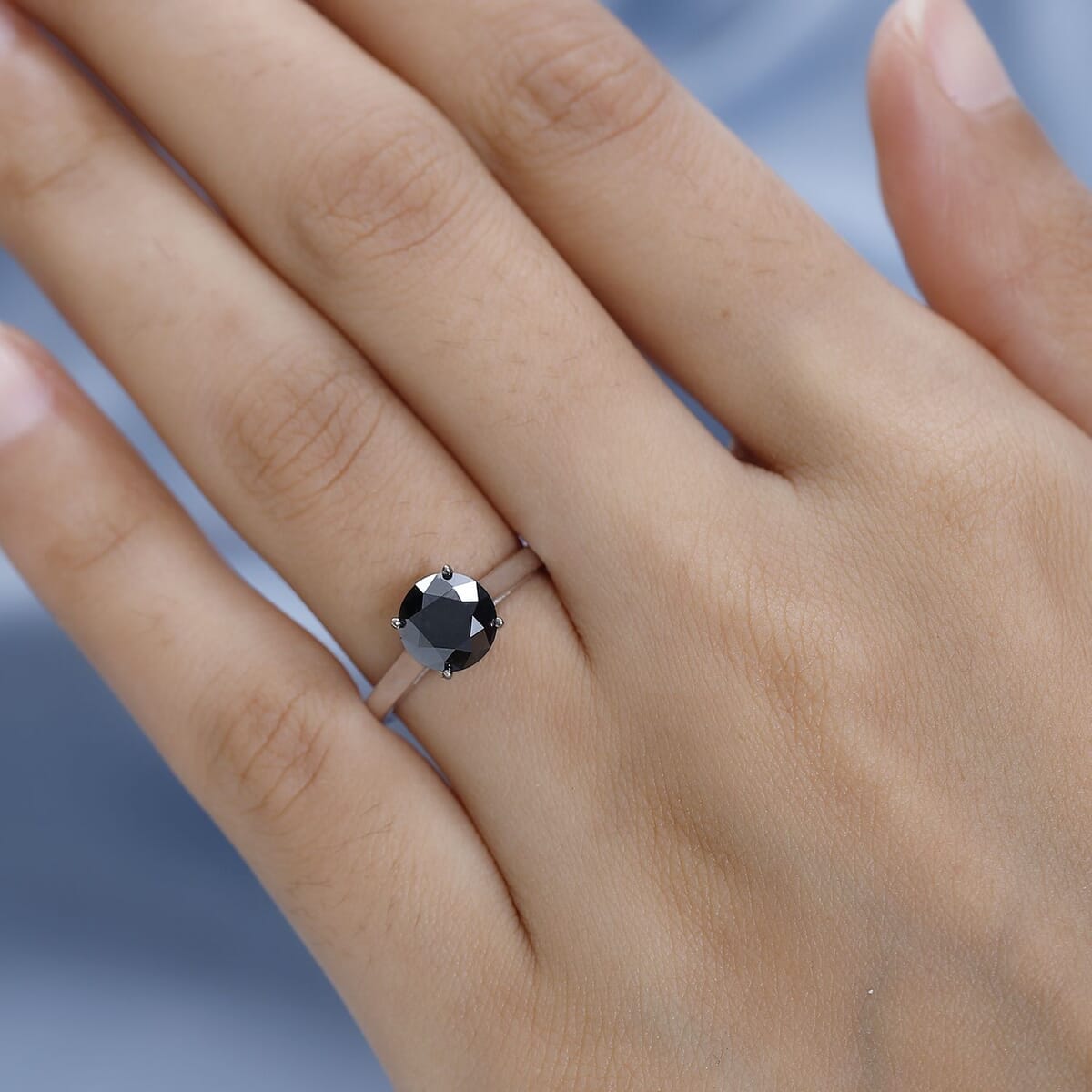 Black Diamond Solitaire Ring in Platinum Over Sterling Silver 2.00 ctw image number 2