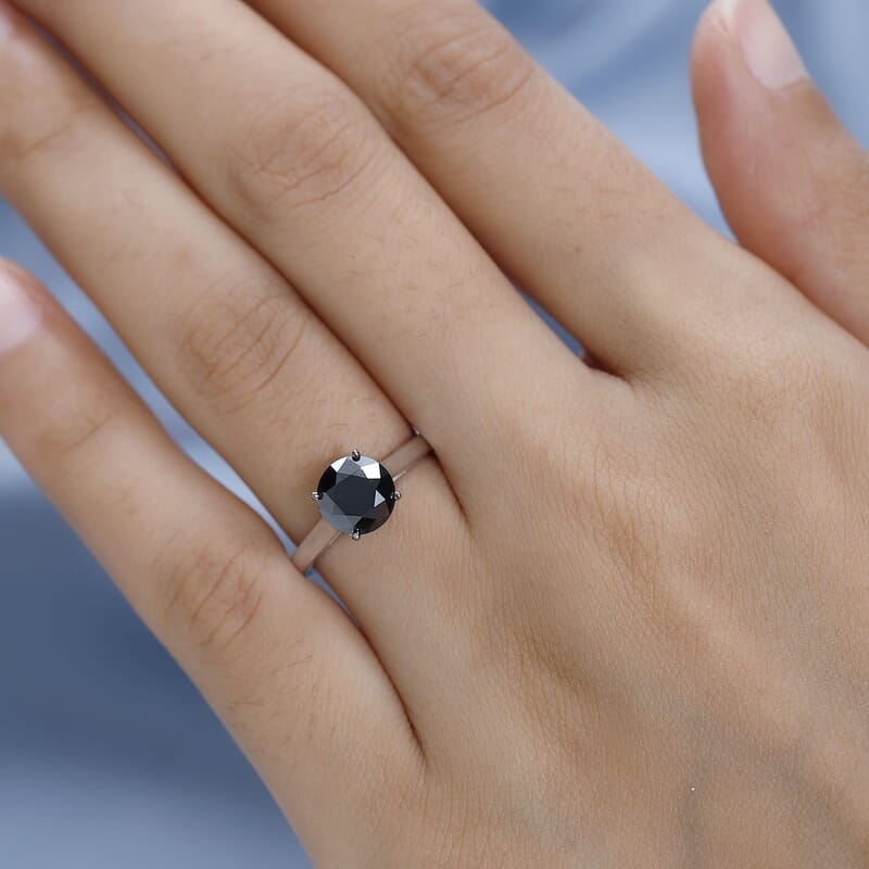 Black Diamond Solitaire Ring in Platinum Over Sterling Silver (Size 10.0) 2.00 ctw