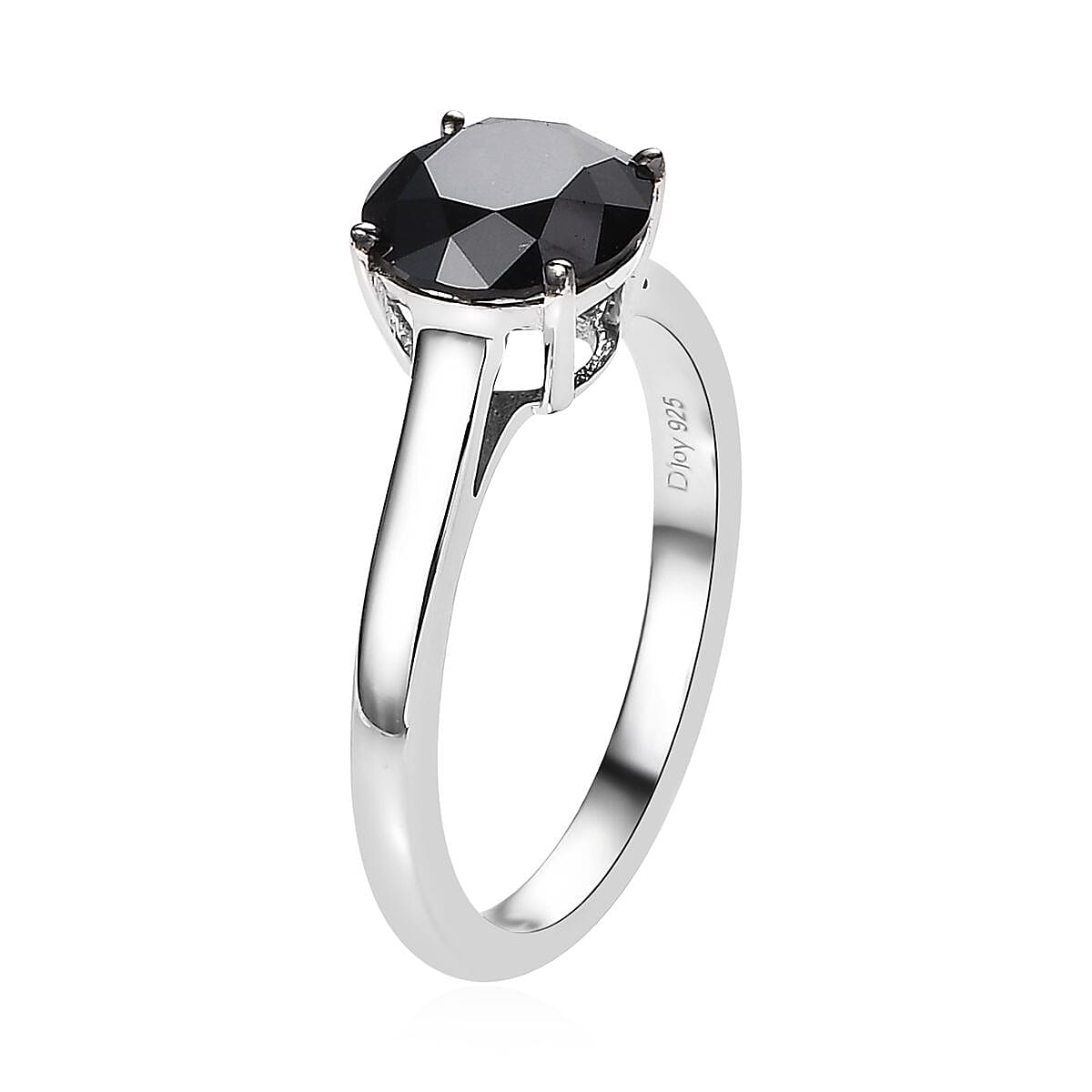 Black Diamond Solitaire Ring in Platinum Over Sterling Silver (Size 10.0) 2.00 ctw