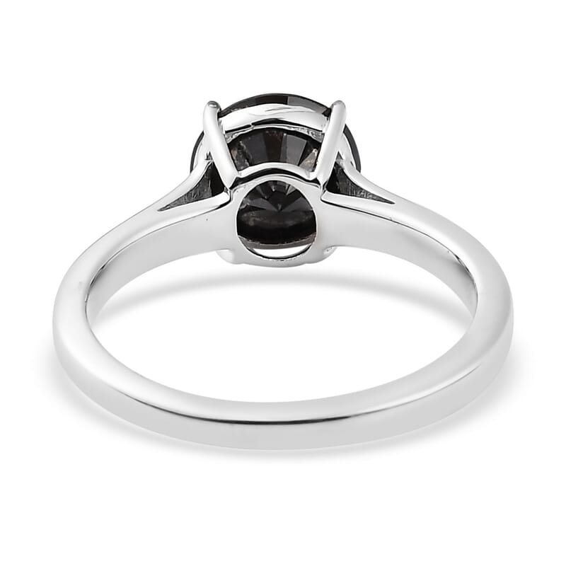Black Diamond Solitaire Ring in Platinum Over Sterling Silver (Size 10.0) 2.00 ctw
