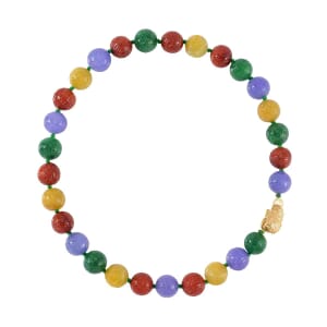 Multi Color Jade Beaded Necklace, Dragon Frog Motif Necklace, 18 Inch Vermeil Yellow Gold Over Sterling Silver Necklace, Jade Jewelry 660.00 ctw