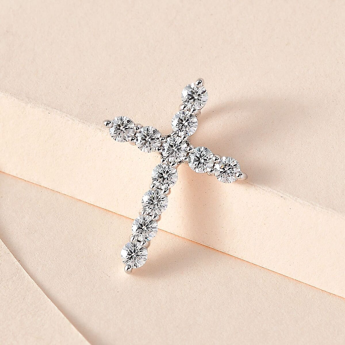 Luxoro 10K White Gold Moissanite Cross Pendant 0.80 ctw image number 1