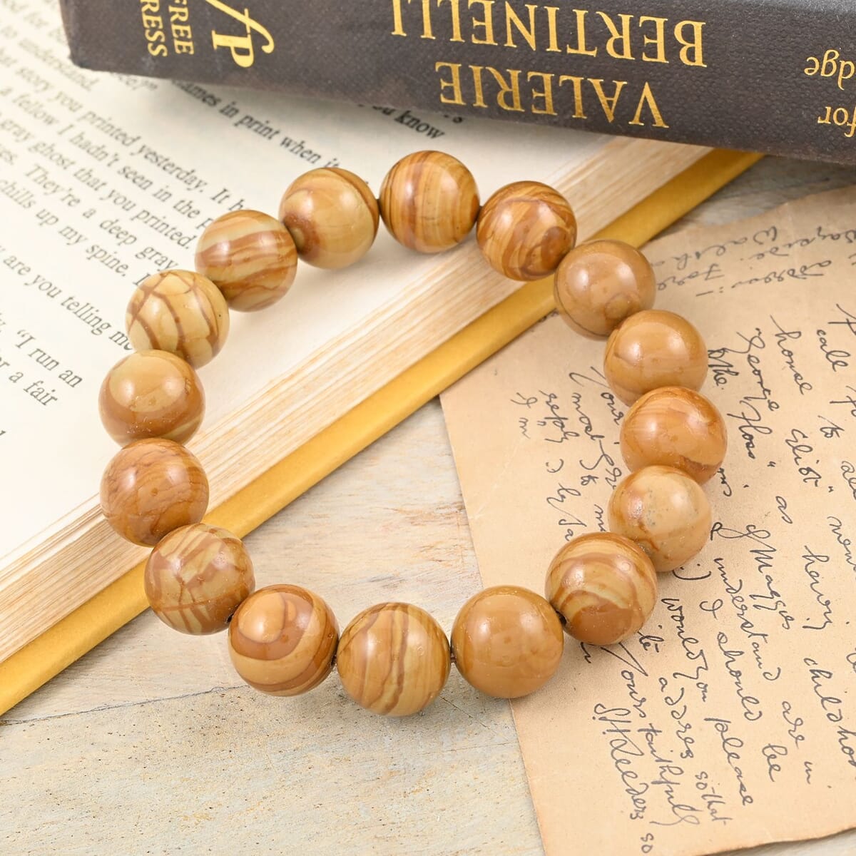Wooden Jasper 200.00 ctw Beaded Stretch Bracelet image number 1