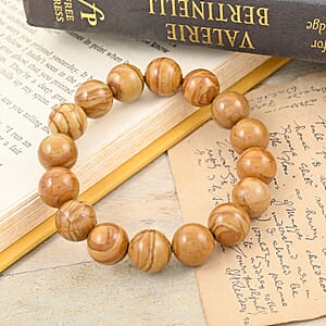Wooden Jasper 200.00 ctw Beaded Stretch Bracelet