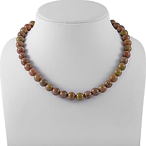 Autumn Jasper 10mm 3.00 ctw Beaded Jasper Necklace 18 Inches in Sterling Silver