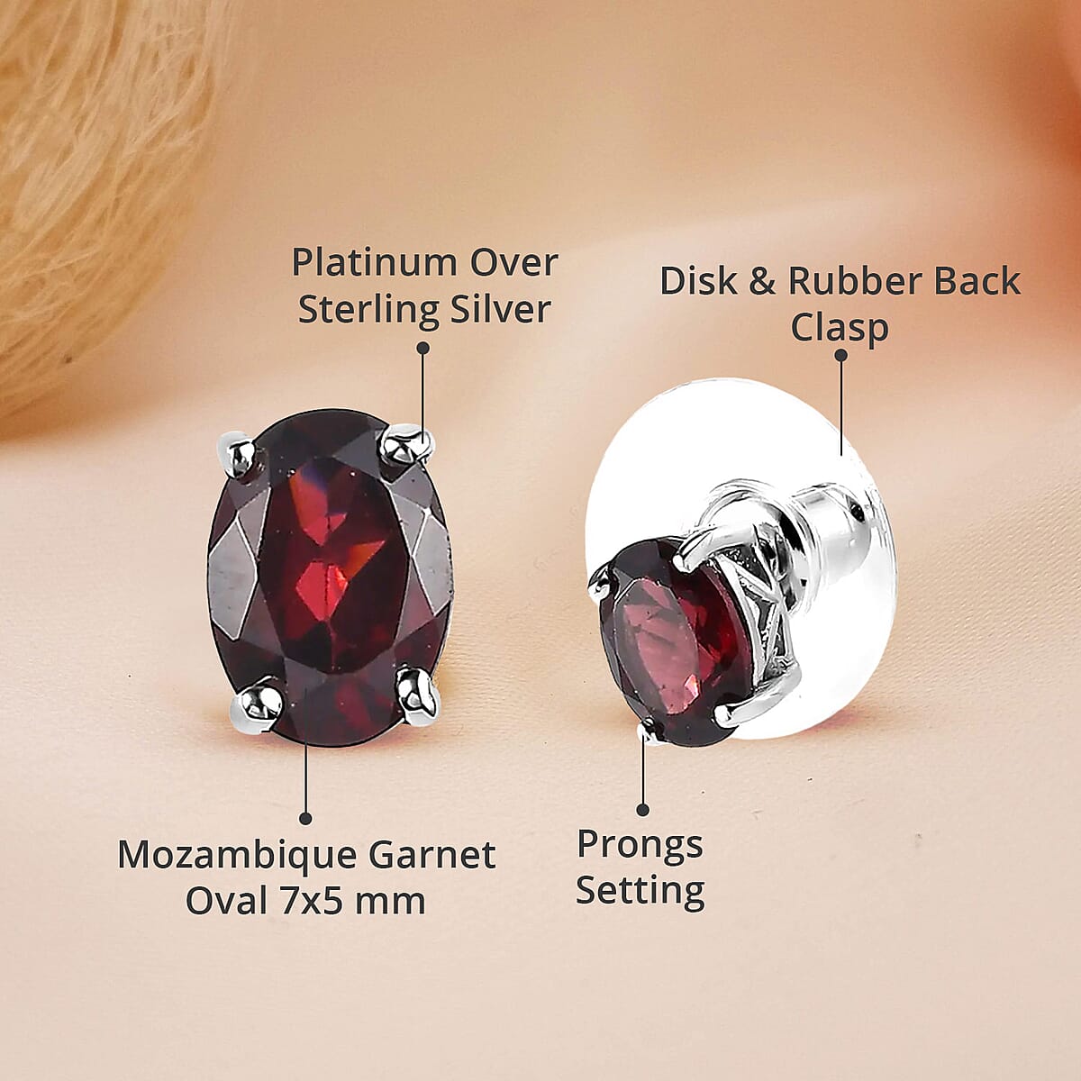 Mozambique Garnet Solitaire Stud Earrings in Platinum Over Sterling Silver 2.00 ctw image number 4
