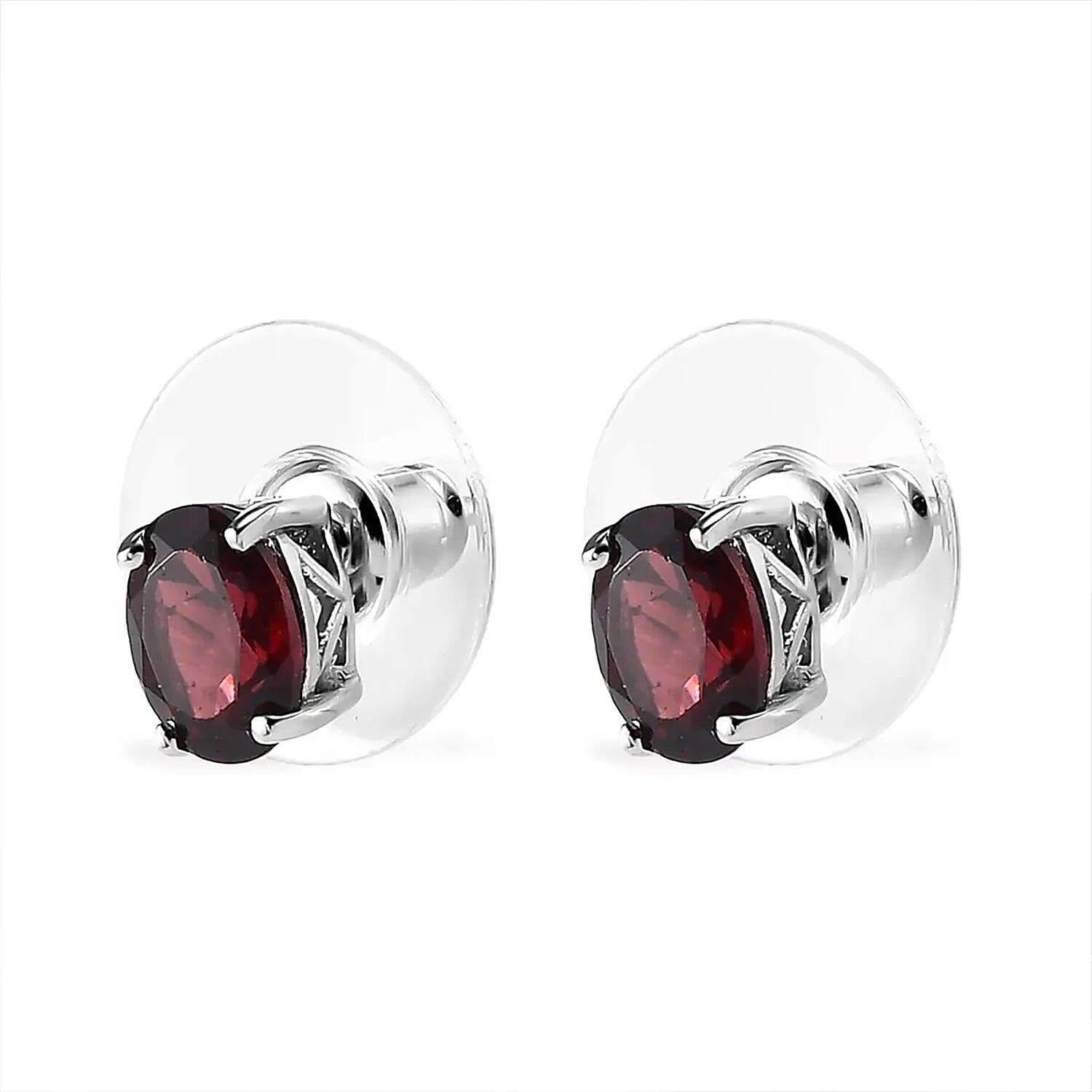 Mozambique Garnet Solitaire Stud Earrings in Platinum Over Sterling Silver 2.00 ctw